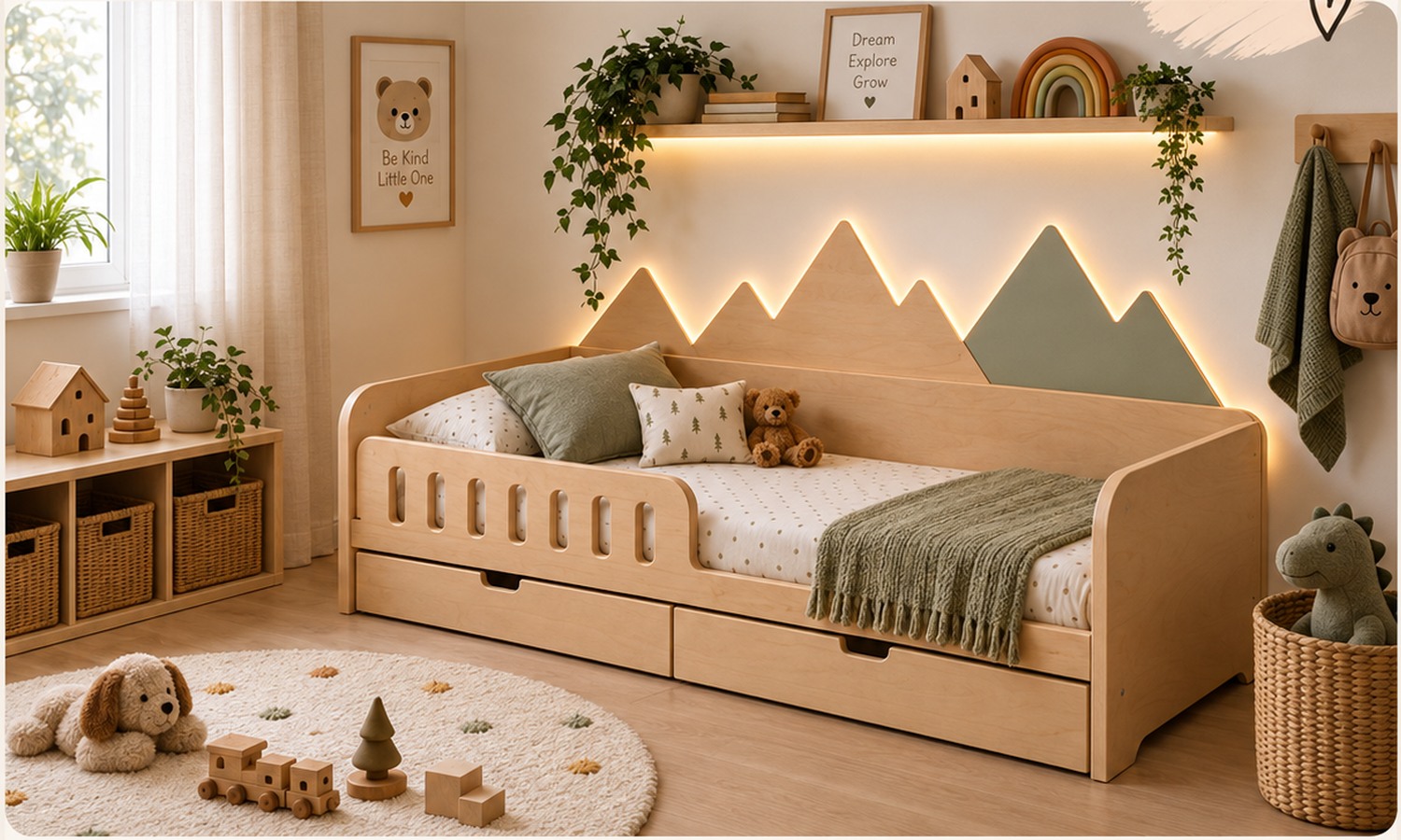 Bed with Mountains & Shelf