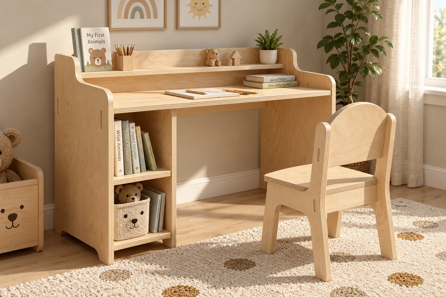 Kids Study Desk & Chair with Shelf
