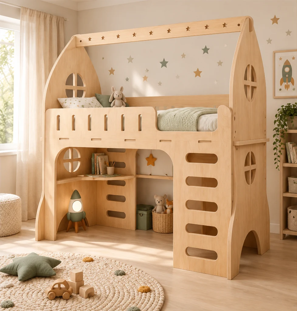 Custom Treehouse Loft Bed with Desk & Play Area