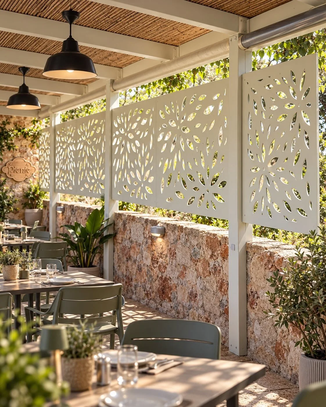 Custom CNC decorative divider panels for Picnic Restaurant