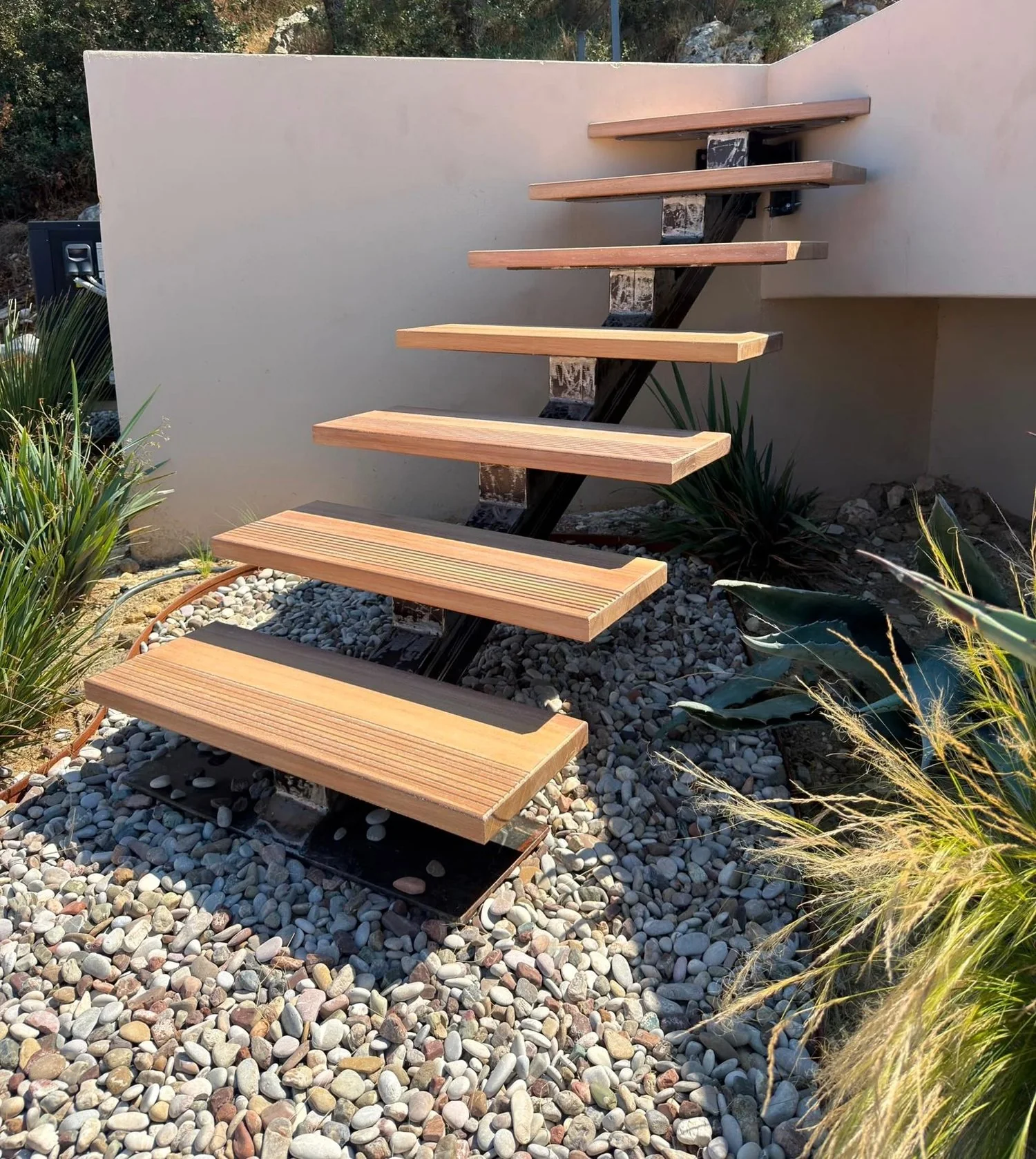 Custom outdoor iroko staircase