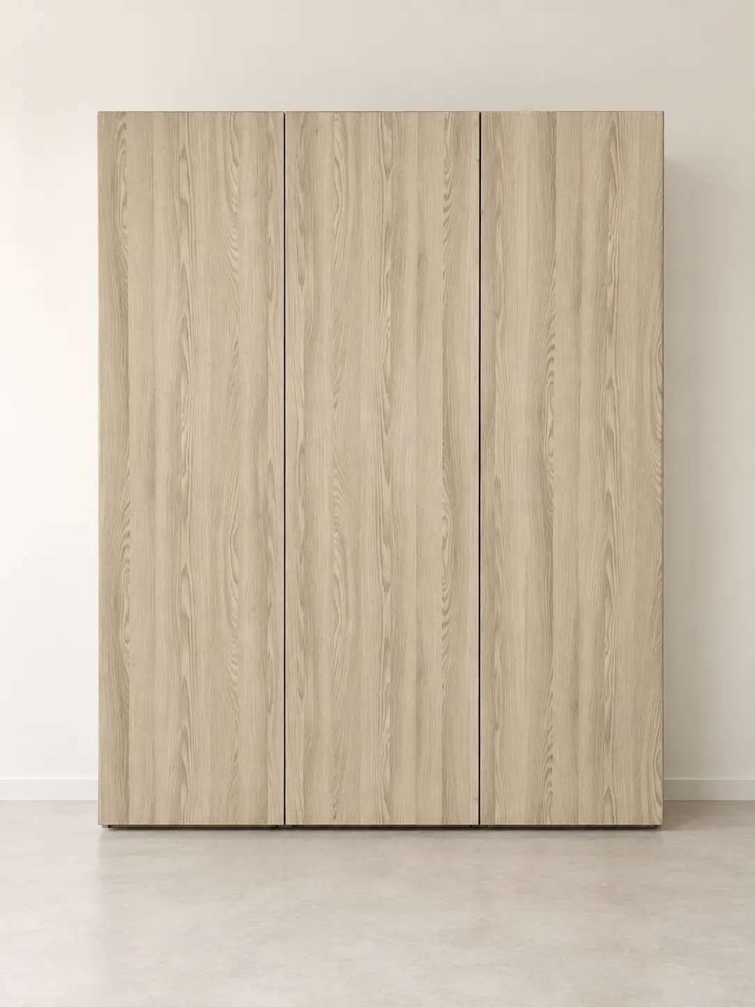 Economical made-to-measure wardrobe with three handleless melamine doors